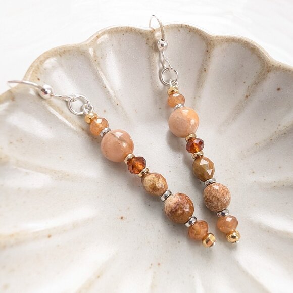 Sterling Silver Autumn Gemstone Handmade Drop Earrings - Picture 3 of 10